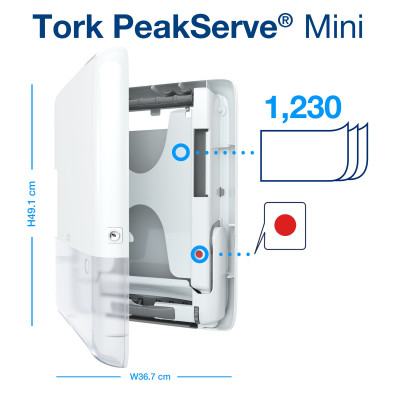 Popierinių rankšluosčių dozatorius „Tork PeakServe® Mini Continuous™“, baltas (552550)-Rankų