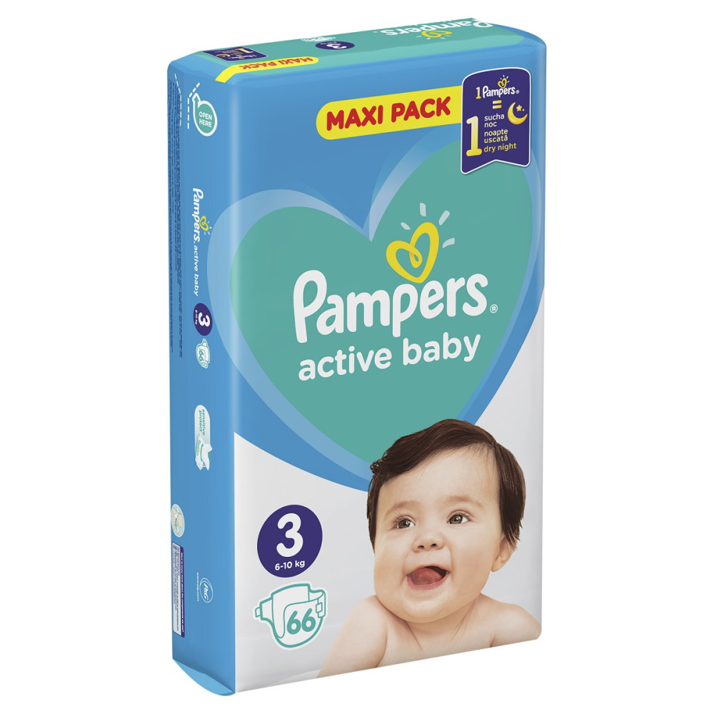 Sauskelnės PAMPERS Active Baby-Dry, Value Pack Plus, 3 dydis, 6-10kg, 66 vnt.-Sauskelnės-Vaikų