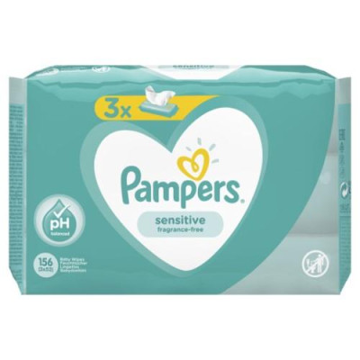 Servetėlės PAMPERS Sensitive,3x52vnt-Drėgnos servetėlės vaikams-Vaikų higienos prekės