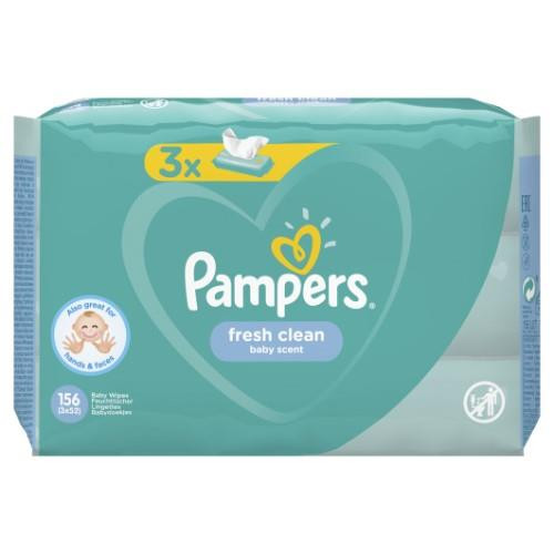 Servetėlės PAMPERS Fresh Clean,3x52vnt-Drėgnos servetėlės vaikams-Vaikų higienos prekės