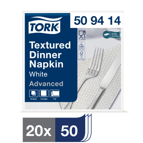 Servetėlės TORK Textured, 509414, 2 sl., 50 vnt., balta-Servetėlės-Indai, stalo įrankiai