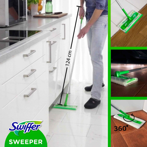 Swiffer Sweeper Starter Kit XXL: šluota,sausos serv.8vnt ir šlapios serv.3vnt-Šluostės-Valymo