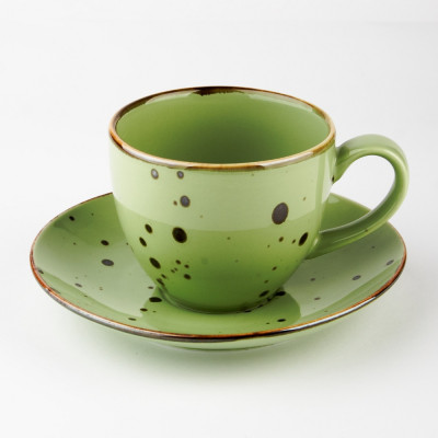 Puodelis Cottage Green, su lėkštute, porcelianas, 300 ml, D 9 cm, H 8,5 cm, vnt-Puodeliai