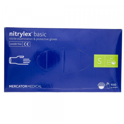 Vienkartinės pirštinės NITRYLEX Classic, nitrilinės, nepudruotos, mėlynos spalvos, S, 100
