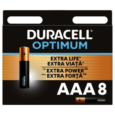 Baterijos DURACELL Optimum, AAA, 8 vnt.-Baterijos AA, AAA-Elementai