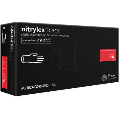 Vienkartinės pirštinės NITRYLEX PF, nitrilinės, nepudruotos, juodos spalvos, L, 100