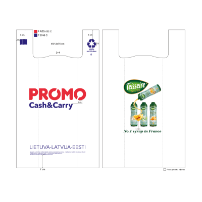 Pirkinių maišelis PROMO Cash&Carry (logo Teisseire), HDPE, 45 / 12 x 75cm, 30 mk