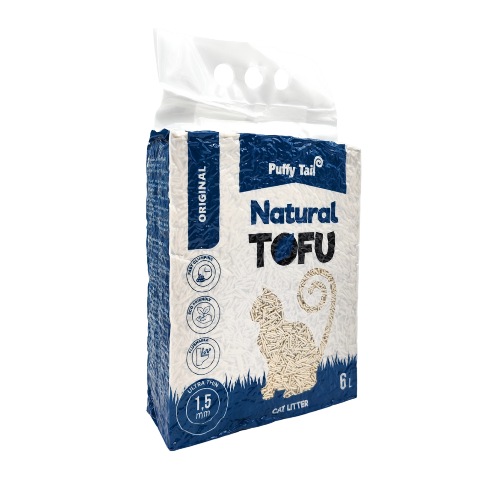 Tofu kraikas PUFFY TAIL "ORIGINAL", 1,5mm granulės, 6 l-Smėlis, kraikas-GYVŪNŲ PREKĖS