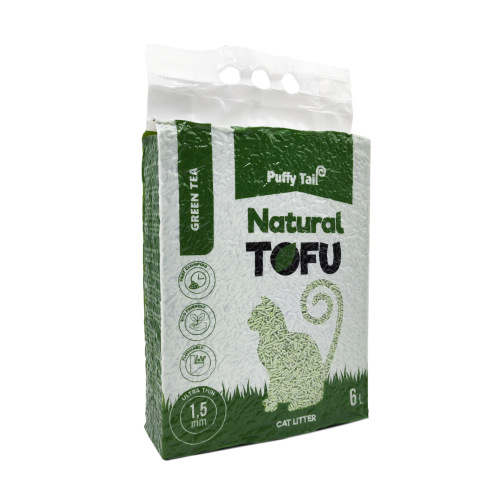 Tofu kraikas PUFFY TAIL, su žaliosios arbatos ekstraktu, 1,5 mm granulės, 6 l-Smėlis