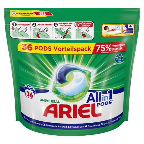 Skalbimo kapsulės Ariel MS Universal+, 36vnt-Skystos skalbimo priemonės-Skalbimo ir indų