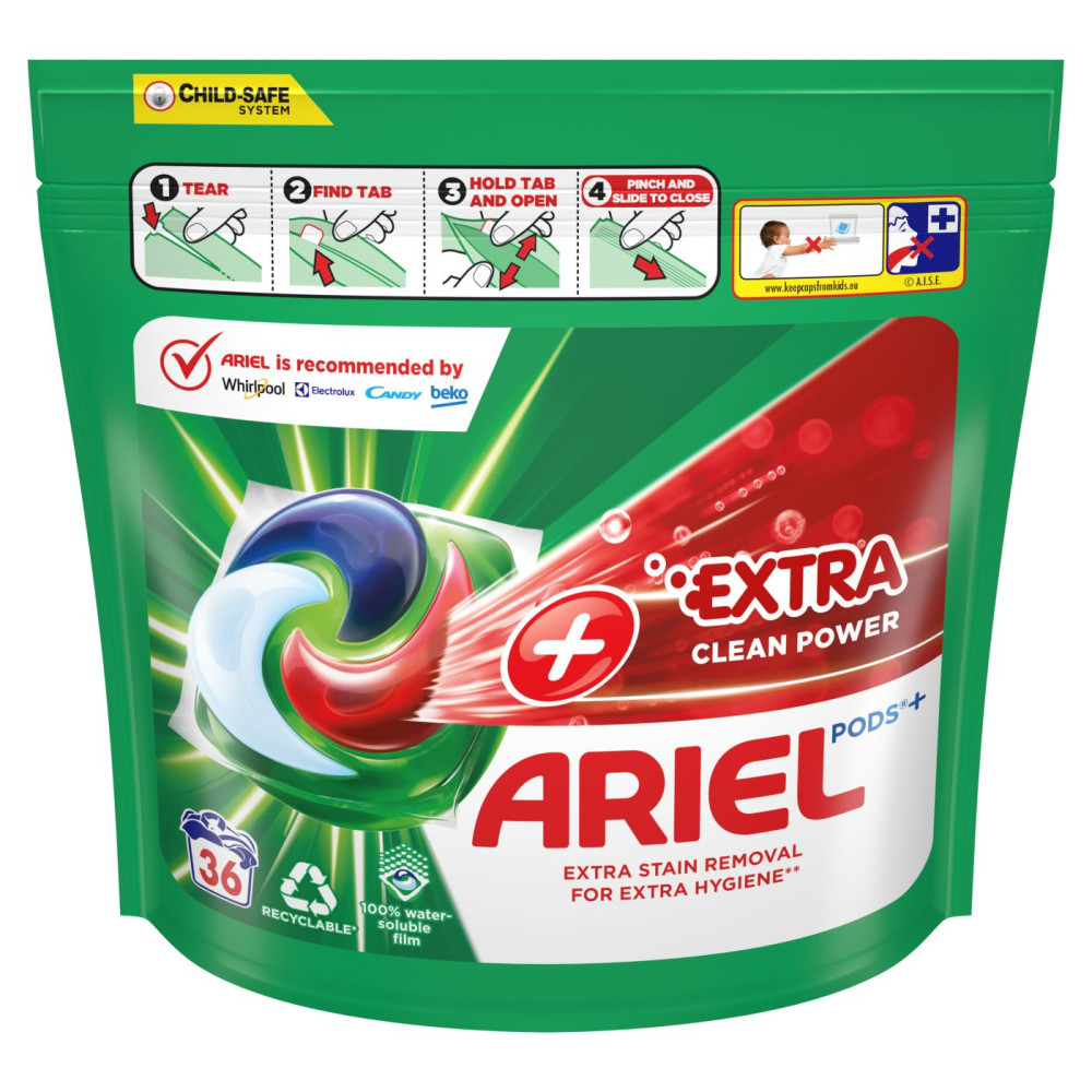 Skalbimo kapsulės Ariel Extra Clean, 36vnt-Skystos skalbimo priemonės-Skalbimo ir indų plovimo