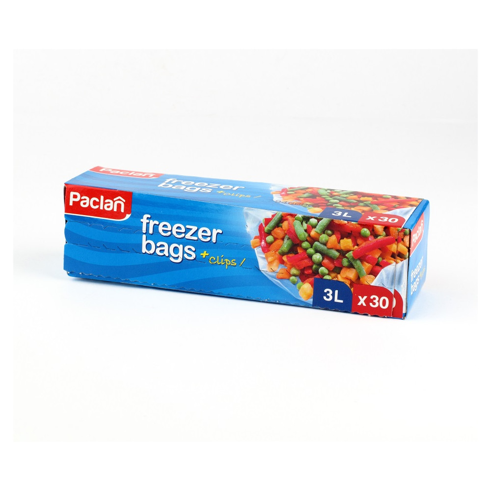 Maišeliai produktų šaldymui PACLAN, su sąvaržėlėmis, 3 l, 30 vnt.-Kiti reikmenys-Indai, stalo
