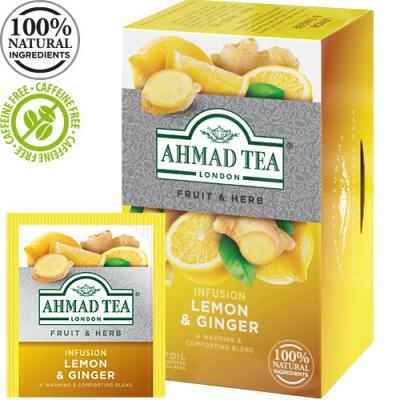 Vaisinė ir žolelių arbata AHMAD ALU LEMON & GINGER, 20 vokelių po 2g-Vaisinė arbata-Arbata