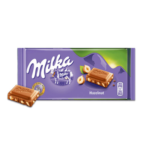 Šokoladas MILKA, su skaldytais lazdyno riešutais, 100 g-Šokoladas-Saldumynai