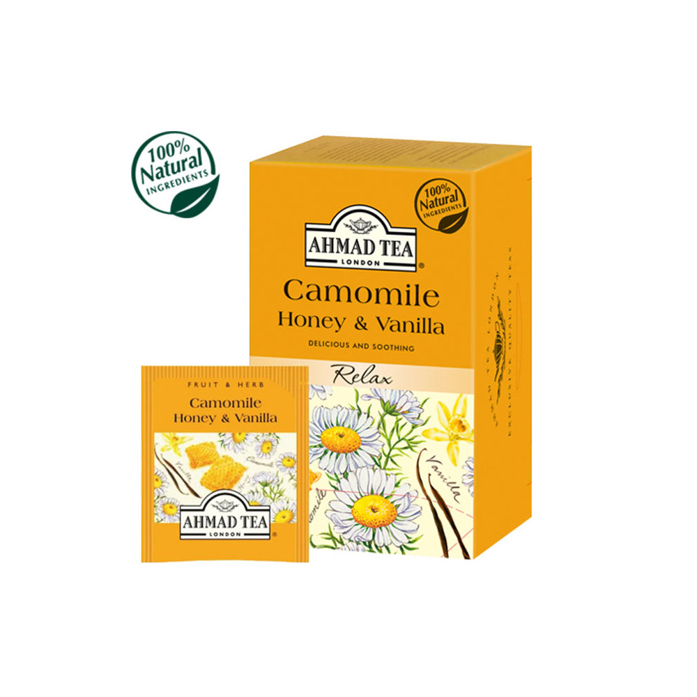 Vaisių ir žolelių arbata AHMAD Camomile Honey & Vanilla, 20 arbatos pakelių x 2 g-Žolelių