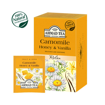Vaisių ir žolelių arbata AHMAD Camomile Honey & Vanilla, 20 arbatos pakelių x 2 g-Žolelių