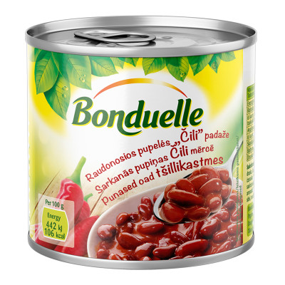 Raudonosios pupelės čili padaže BONDUELLE, 430 g-Konservuotos daržovės-Bakalėja