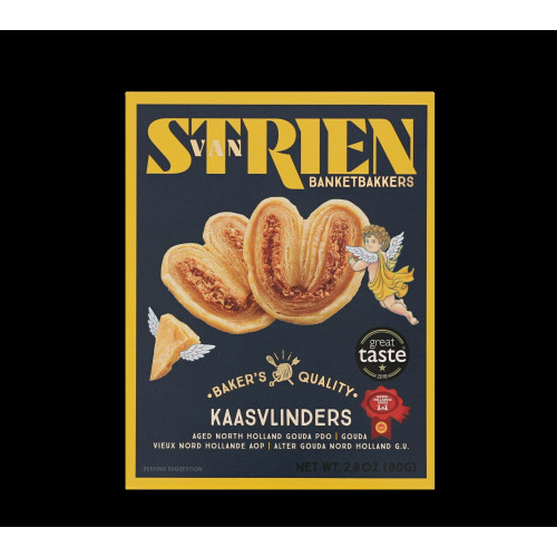 Sūrio sausainiai VAN STRIEN Palmiers, su Gouda sūriu, 80 g-Sausainiai-Saldumynai