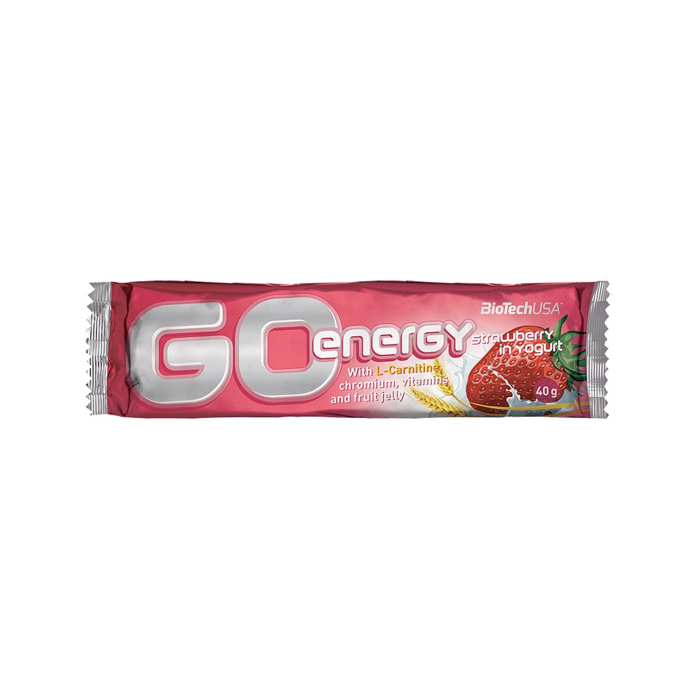 Energinis batonėlis BioTechUSA Go Energy Bar, jogurtinis, braškių skonio, 40 g-Šokoladiniai