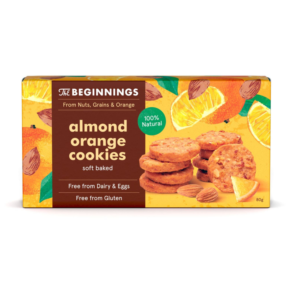 Veganiški migdoliniai sausainiai THE BEGINNINGS, su apelsinais, 80 g-Veganiški