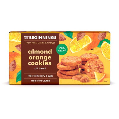 Veganiški migdoliniai sausainiai THE BEGINNINGS, su apelsinais, 80 g-Veganiški