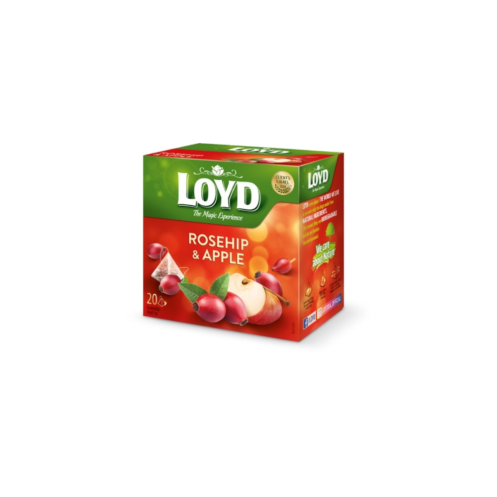Vaisinė arbata LOYD, obuolių skonio, su erškėtuogėmis, 20 x 2g-Vaisinė arbata-Arbata