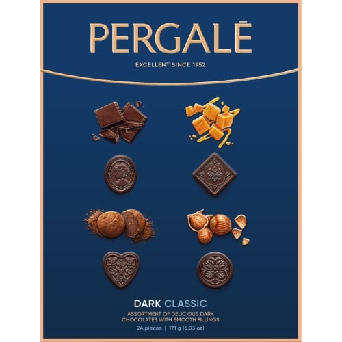Saldainių rinkinys PERGALĖ, su juoduoju šokoladu, 171 g-Saldainių rinkiniai-Saldumynai