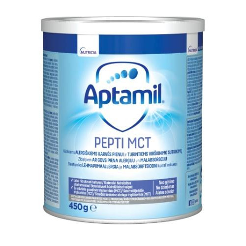Pieno mišinys APTAMIL Pepti MCT, 450 g-Pieno mišiniai-Kūdikių maistas