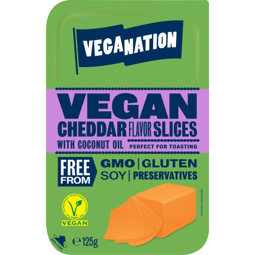Veganiškas sūris Veganation Cheddar, riekelėmis, 125 g-Veganiški produktai-Veganiški produktai