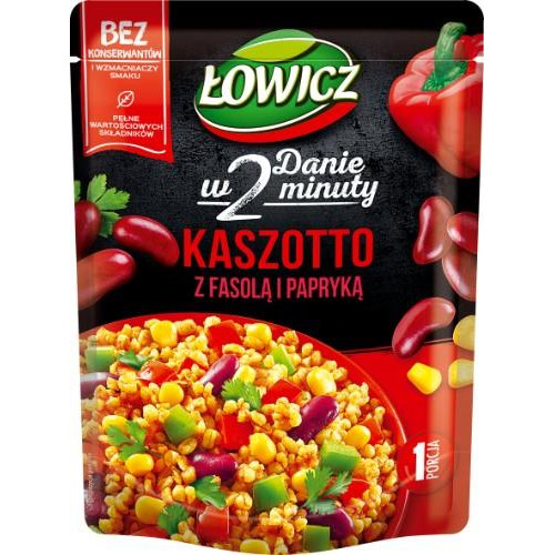 Paruoštas bulguras ŁOWICZ, su paprikomis ir raudonosiomis pupelėmis, 250 g-Greitai paruošiamas