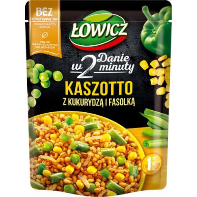 Paruoštos perlinės kruopos ŁOWICZ, su kukurūzais, šparaginėmis pupelėmis ir žirneliais, 250