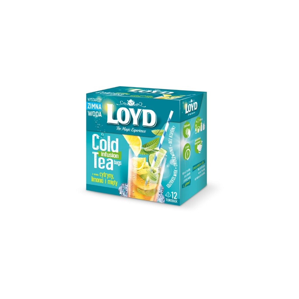 Arbata LOYD Cold Infusion, citrinų, žaliųjų citinų ir mėtų skonio, 12 x 2,5 g-Vaisinė