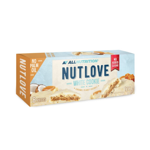 Kokosiniai sausainiai NUT LOVE su karamele ir žemės riešutais, aplieti pieniniu glaistu, 128