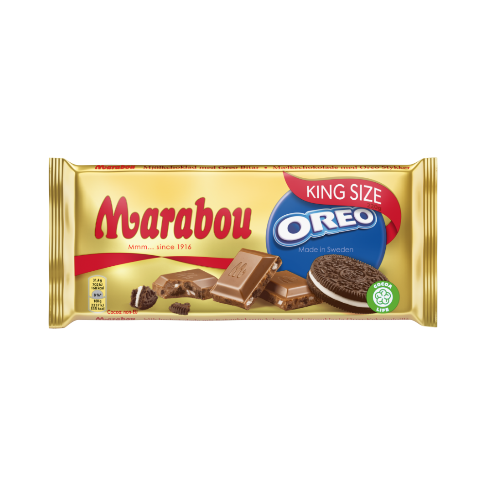 Pieninis šokoladas MARABOU, su Oreo, 220 g-Šokoladas-Saldumynai