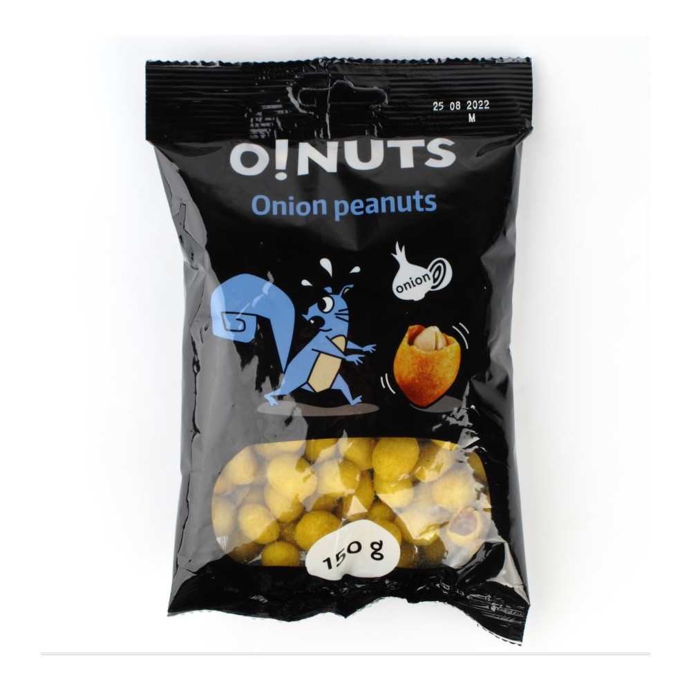 Žemės riešutai O!NUTS, svogūnų skonio, 150 g-Riešutai, sėklos-Užkandžiai