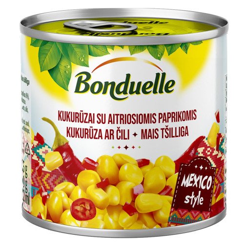 Saldžiųjų kukurūzų ir paprikų mišinys BONDUELLE, 165 g-Konservuotos daržovės-Bakalėja