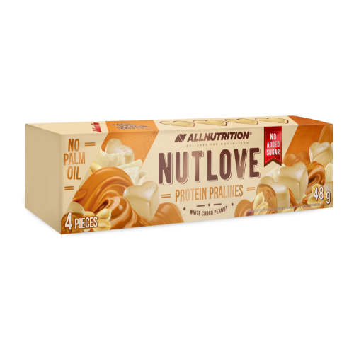 Proteininiai baltojo šokolado saldainiai NUTLOVE ALLNUTRITION su riešutų įdaru