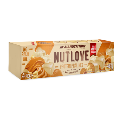 Proteininiai baltojo šokolado saldainiai NUTLOVE ALLNUTRITION su riešutų įdaru