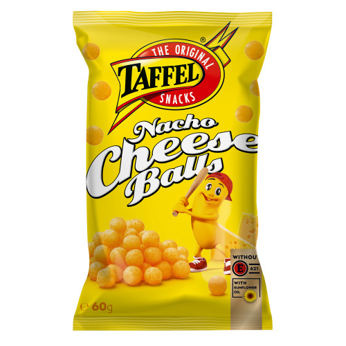 Kukurūzų traškučiai TAFFEL, Nacho Cheese Balls, 60g-Traškučiai, tortilijos-Užkandžiai