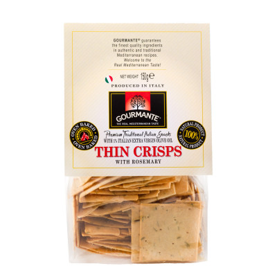 Krekeriai Thin Crisps GOURMANTE, su rozmarinais, 150 g-Sūrūs užkandžiai-Užkandžiai