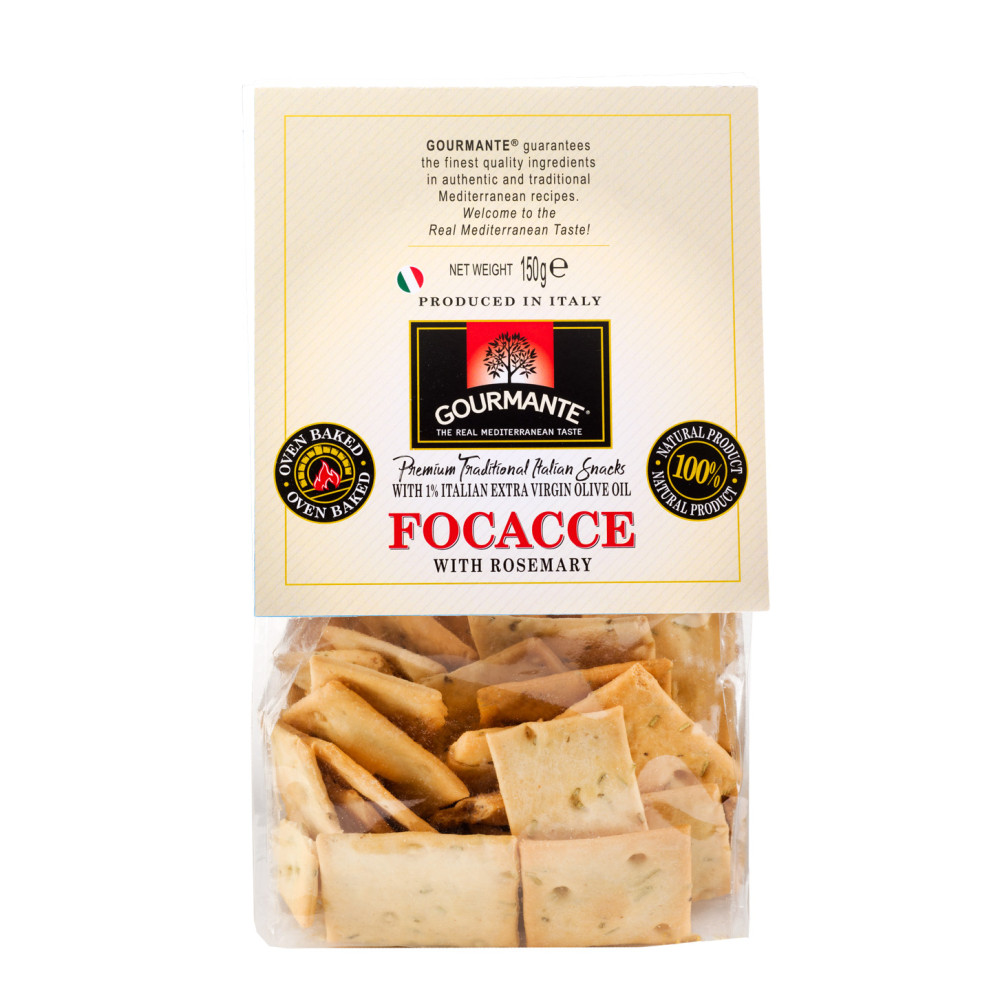 Krekeriai Focacce GOURMANTE, su rozmarinais, 150 g-Sūrūs užkandžiai-Užkandžiai