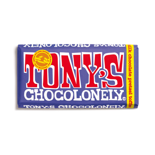 Tamsus šokoladas TONY'S, 42%, su irisu ir riestainių gabaliukais, 180g-Šokoladas-Saldumynai