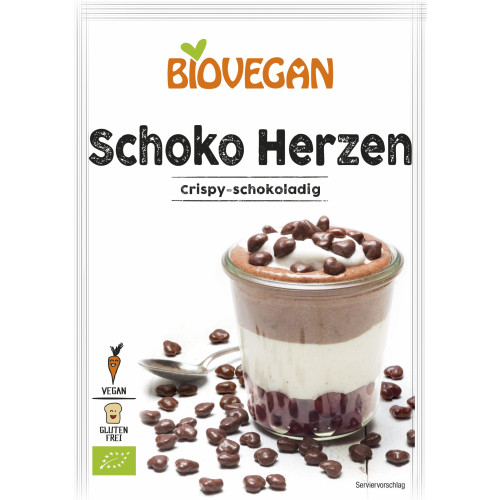 Veganiški šokoladiniai pabarstukai BIOVEGAN, širdelių formos, 35 g, LT-EKO-001-Veganiški