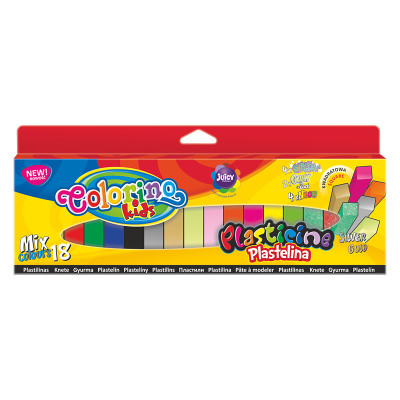Plastilinas Colorino Kids, kvadratinės formos, 18 mix spalvų (auksinė, sidabrinė, šviečianti