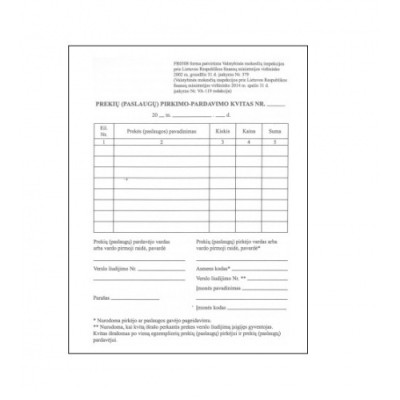 Prekių(paslaugų) pirkimo-pardavimo kvitai, A6 (50) 0720-002-Kiti-Popierius ir popieriaus