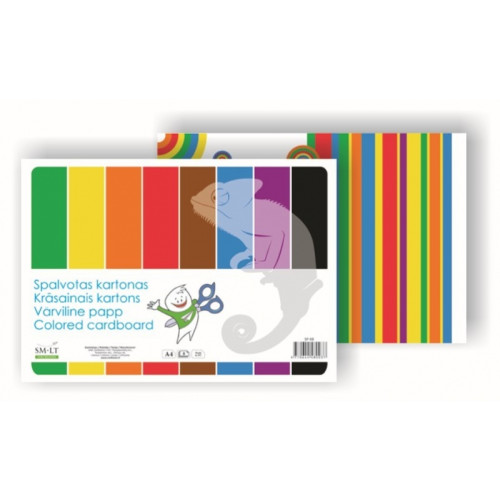 Kartonas SMLT, A4, 190 g, spalvotas, vienpusis, (8)-Spalvotas, kartoninis, dekoratyvinis
