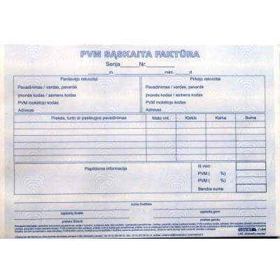 PVM sąskaita faktūra 1+1 SC, A5, 2 × 50 l.-Kiti-Popierius ir popieriaus produktai