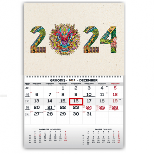 Sieninis kabinamas kalendorius vienos dalies MONO 30x43cm.-Kalendoriai ir darbo knygos-BIURO