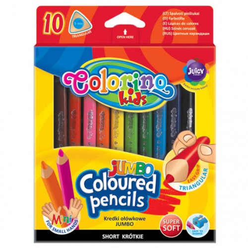 Spalvoti pieštukai Colorino Kids JUMBO, trikampiai 10 spalvų-Spalvoti pieštukai-Piešimo