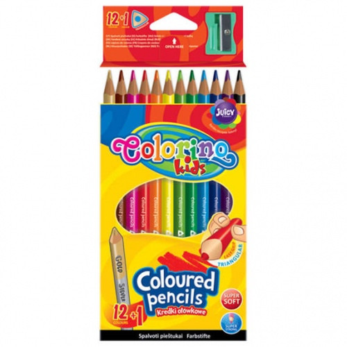 Spalvoti pieštukai Colorino Kids trikampiai 12 spalvų, su drožtuku-Spalvoti pieštukai-Piešimo